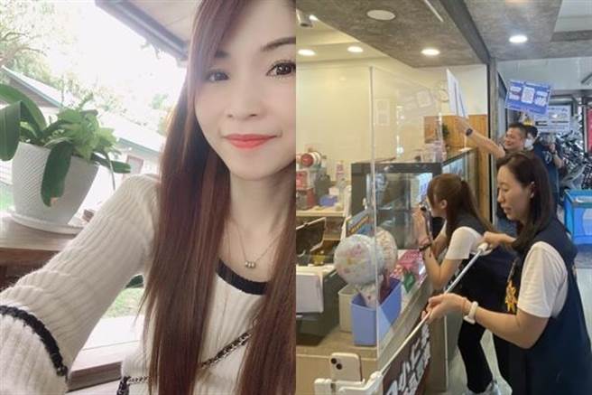 小港分局侦查佐康雅岚与同仁到商家宣导。（翻摄照片／高雄洪靖宜传真）