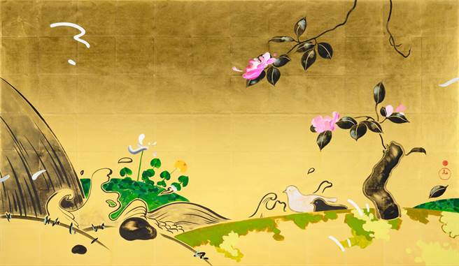 品川亮《花鸟图》承袭传统日本画形式与媒材。（诚品画廊提供）