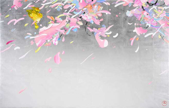 品川亮《樱图》在传统技法外，融入现代的压克力顏料。（诚品画廊提供）