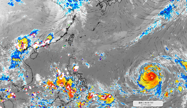 今年第2號颱風瑪娃昨晚升級成強颱，目前位於鵝鑾鼻東南東方約2850公里海面上，偏西前進。（翻攝自彭啟明臉書）