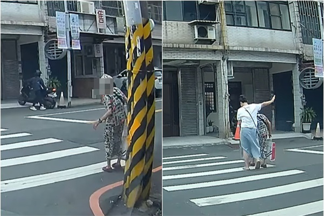 嬷呆站斑马线近30车不让「吓喊不敢过…」，夫妻「1暖举」感动全网。(翻摄当事人脸书)
