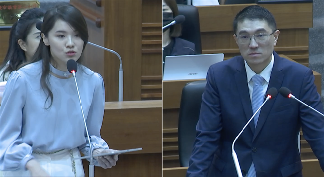 ▲基隆市议员许睿慈（左）质询时，对许多官员「一问三不知」而「爆气」，要市长谢国梁（右）上紧发条。谢国梁则表示，下周他会亲自召开专案会议，一定会彻底检讨，并向议员回报。（徐佑升摄）