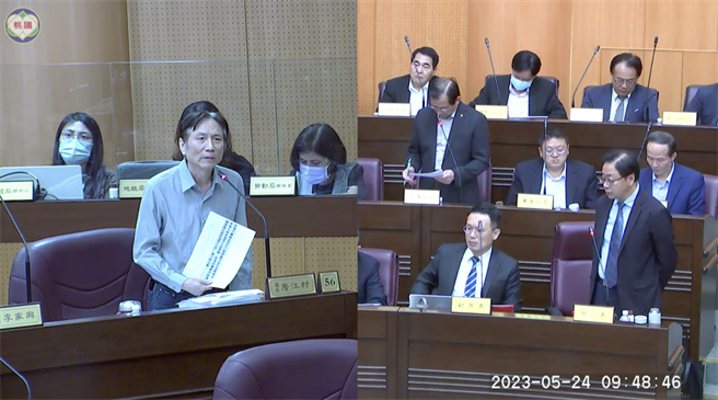 桃園市議員詹江村今日爆料，某育幼院疑發生言語暴力事件。（翻攝桃園市議會直播）