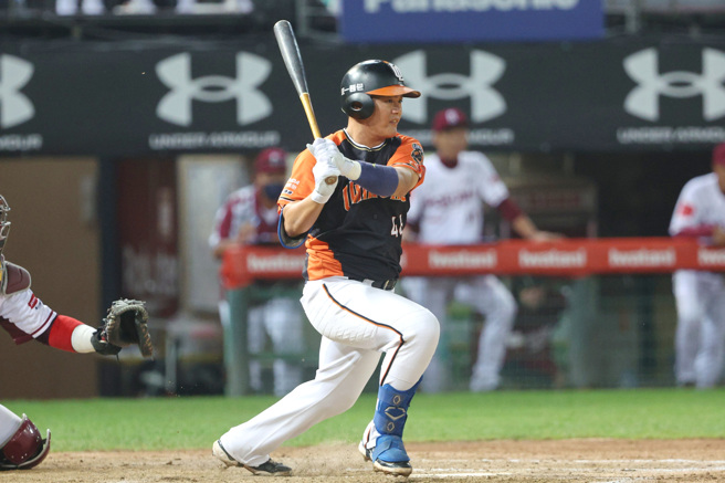 统一狮捕手张圣豪24日迎来一军初登场，在8局上场代打。（统一狮提供）