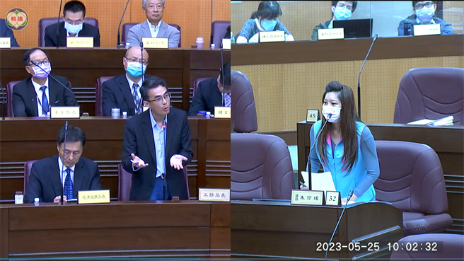 在地议员朱珍瑶斥大湳森林公园设计错误、施工品质低落，工务局长汪在宙坦言很多设计自己也觉得奇怪。(蔡依珍摄)