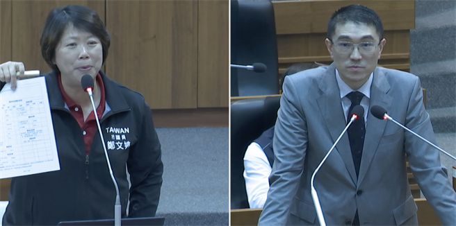 ▲民进党党团总召郑文婷（左）质询市长谢国梁（右）表示，目前基隆许多公园管理权责不明，希望可以统一事权，才能尽快解决公园设施与更新问题。（徐佑升摄）