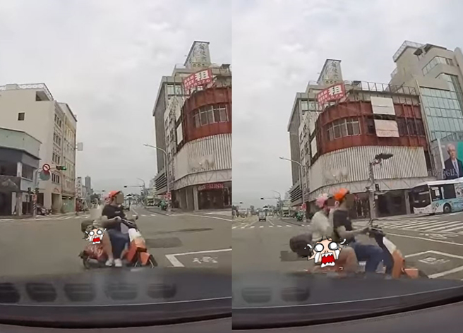 宾士驾驶突见前方双载机车「逆向大切西瓜」，赶紧煞车减速，高EQ的驾驶没飙三字经也让网友喊讚。（翻摄自脸书爆料公社）