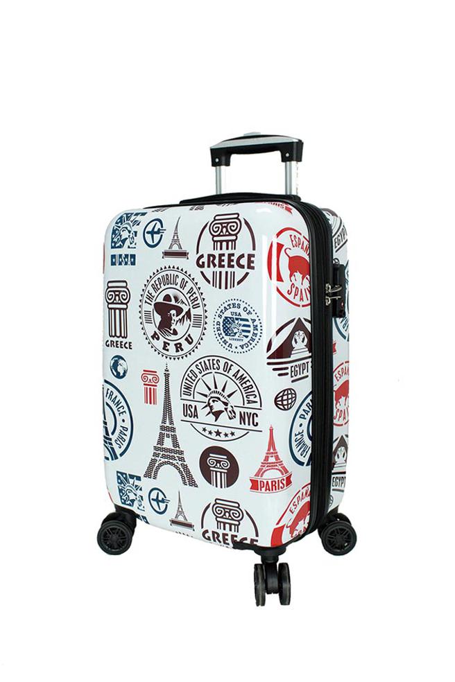 家乐福YC Eason环游世界印花PC旅行箱，原价2580元、特价1880元，（家乐福提供）