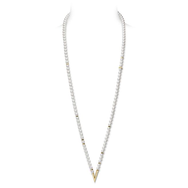 MIKIMOTO的V Code系列黄K金珍珠项鍊，镶Akoya珍珠约6.5mm，约26万4000元。（MIKIMOTO提供）