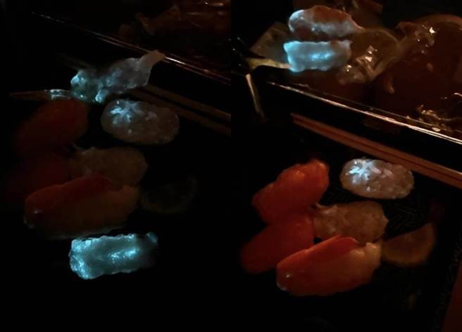 日前民眾到争鲜外带寿司，却发现虾寿司竟然出现蓝绿色萤光，引起讨论。（截自脸书爆料公社）