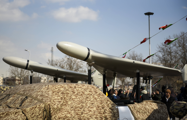 俄军用来攻击乌克兰的伊朗制「见证者」（Shahed）-136自杀无人机。（达志图库/TGP）