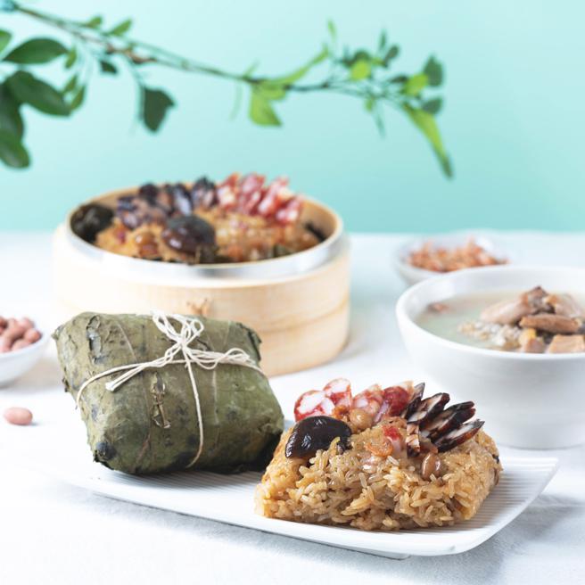 十味观广式荷叶腊味粽礼盒(粽子270gx2颗+四神汤600g份)，原价888元，特价688元。 （京站提供）