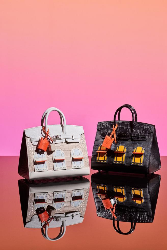 图五：以爱马仕巴黎旗舰店为灵感创作的白昼与黑夜FAUBOURG柏金包，分别以182万7000港币与158万5000港币落槌。（Christie’s提供）