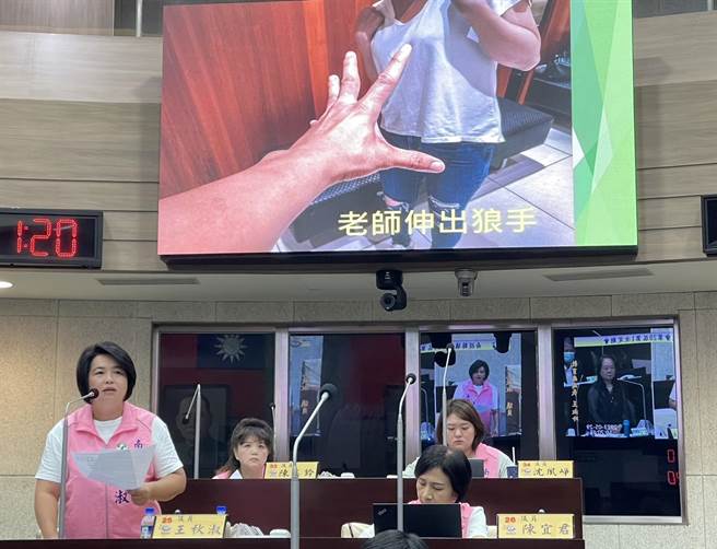 南投县议员王秋淑指10岁女童遭狼师熊抱袭胸，却只轻判拘役30日，要求县府教育处严加筛选师资，并强化校安，让学童安心上课。（杨静茹摄）