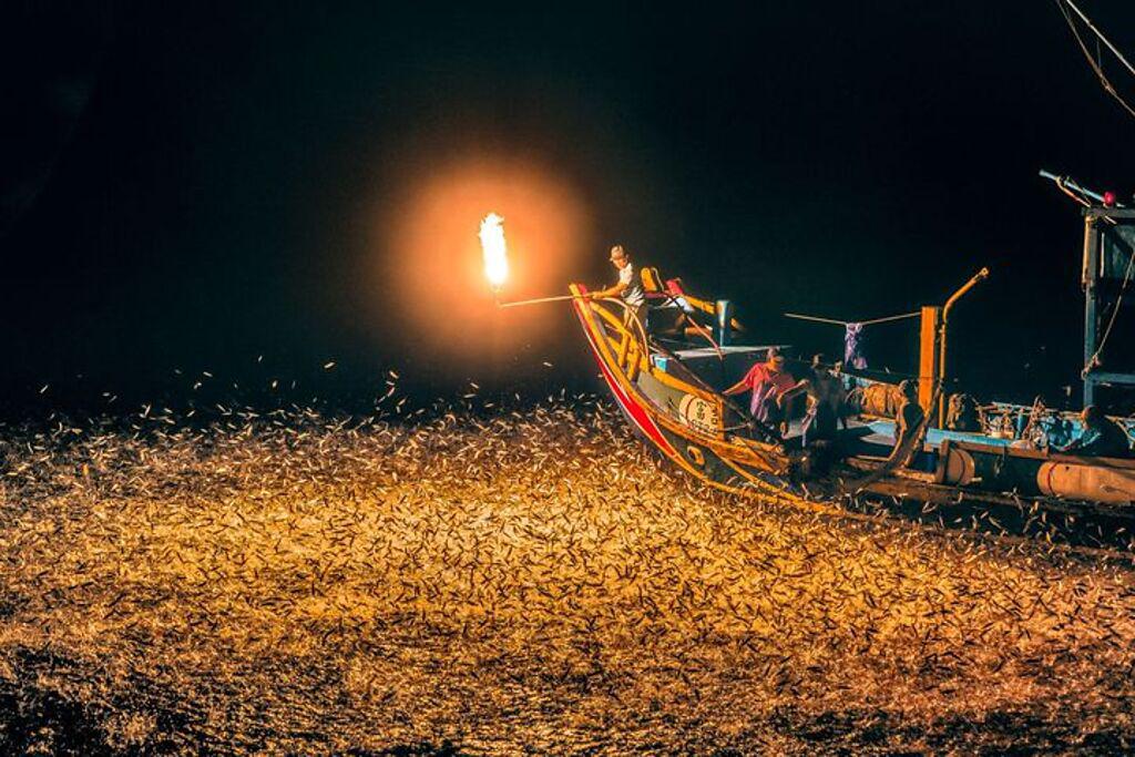 百年傳統「金山蹦火仔」漁法是金山名景。　圖：觀音山國家風景區管理處／提供