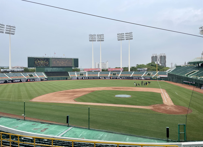 澄清湖棒球场经过1个多月的整修，草皮部分已经改善许多。（毛琬婷摄）