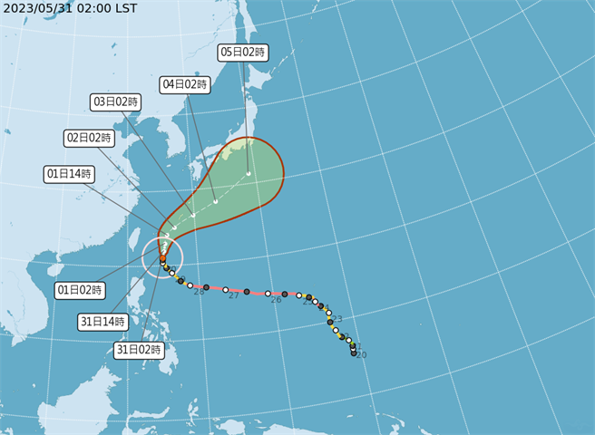 中央气象局预报指出，持续受到颱风外围环流影响，北部、东半部地区都容易出现间歇性阵雨，随着颱风北上，环境逐渐转为偏北风，宜兰地区及北部山区的雨势再增加，降雨也较持续，有局部大雨或豪雨发生的机率。（翻摄自中央气象局／林良齐台北传真）