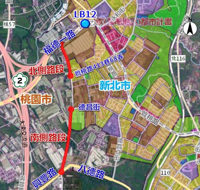 工务局说明，福德一路177巷拓宽计画分为南北2路段，北侧路段长约246米，预计拓宽为6.5米，南侧路段长581米，预计拓宽为8米。（工务局提供／陈梦茹桃园传真）