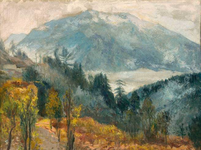 李梅树作品「深山幽谷」， 李梅树 1969 年油彩画布 78x60cm 家属收藏。（李梅树纪念馆提供）