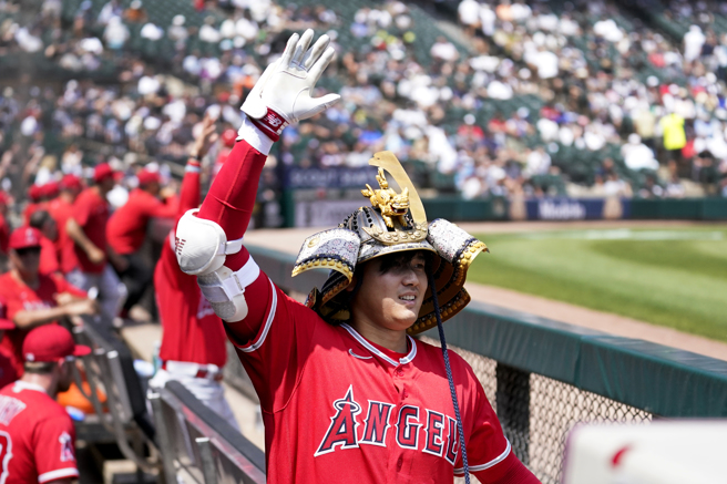 大谷翔平跃升本季美联全垒打排行榜第2位。（美联社）