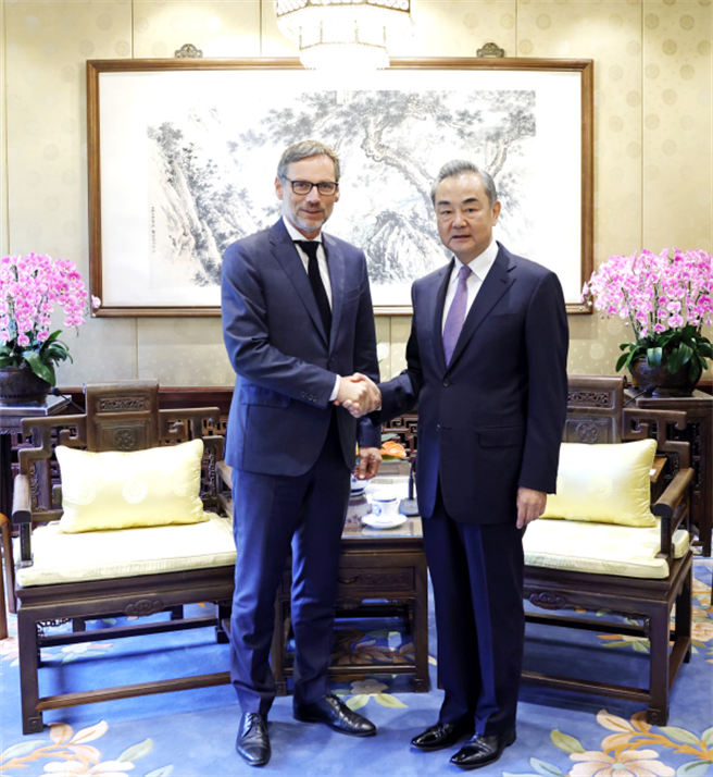 王毅会见德国总理外事顾问普吕特纳愿共同应对全球挑战。（大陆外交部）