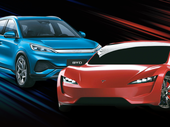 特斯拉VS比亚迪 顶尖对决。(图/先探投资周刊提供)