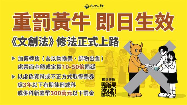 黄牛条款正式上路，联合查缉、检举专区也同步进行。（文化部提供）