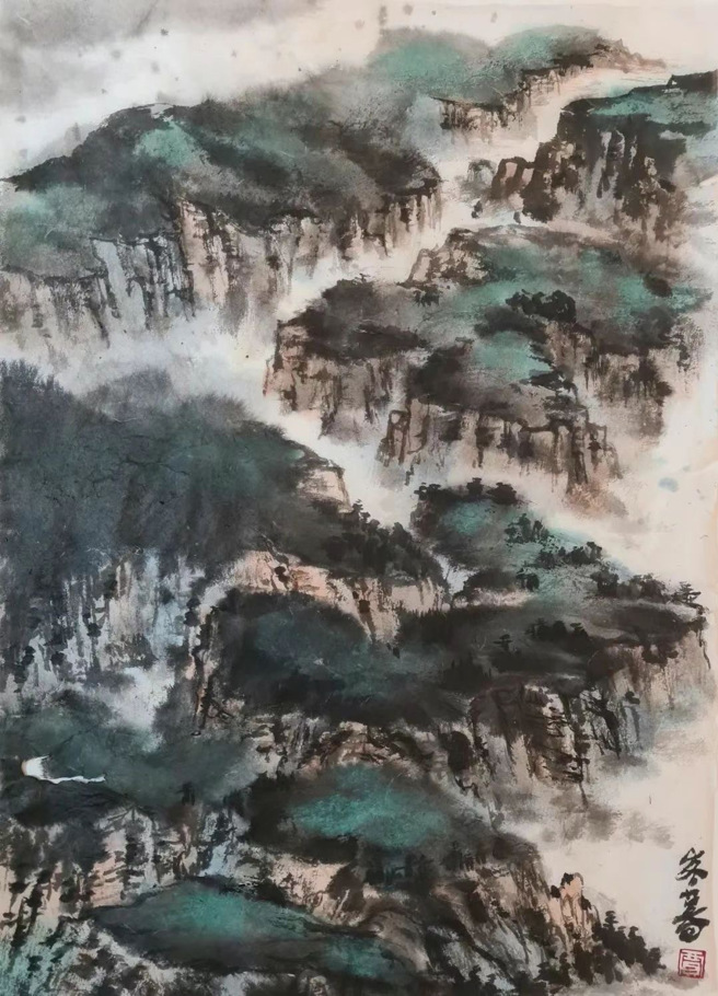 贾客暮的山水画或是陶瓷瓶上的创作，纯熟的挥洒或勾勒的笔触传达，犹如卧游山水。(戴志扬翻摄)