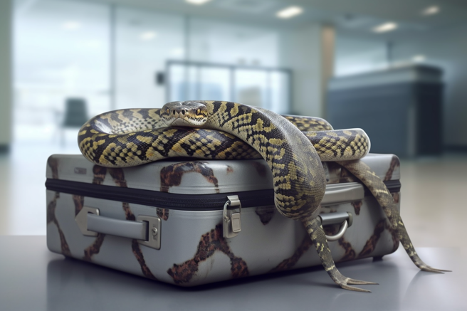 一名以色列妇女试图走私数十条蛇和其他爬行动物入境，其中甚至包含一条森蚺（示意图 张威翔制图）