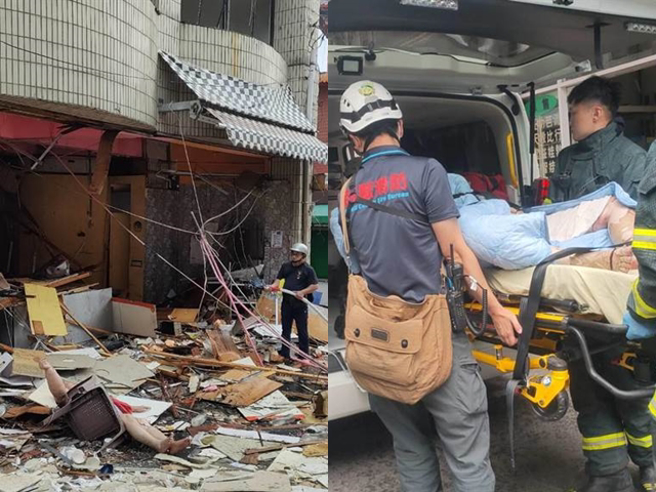 苗栗市南苗三角公园旁新开幕的牛肉麵店昨（3）上午发生气爆，许姓老板全身超过80％烧伤，78岁母亲与女儿也有50％烧伤，祖孙3人命危。（翻摄照片）