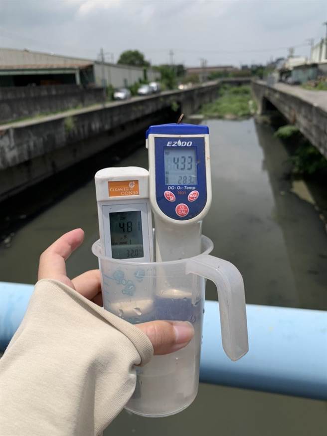 现场检测凤山溪上游水质。（柯宗纬翻摄）