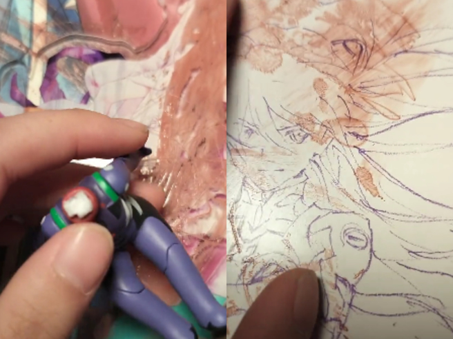 网友的动漫收藏遭亲戚小孩涂鸦、割烂等各种毁坏。（翻摄自当事人抖音）