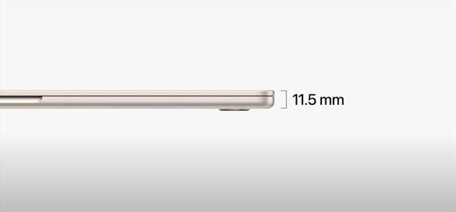 新款15吋MacBook Air 厚度仅 11.5 公厘，是世界上最薄的 15 吋笔电。（截自APPLE YouTube影片）