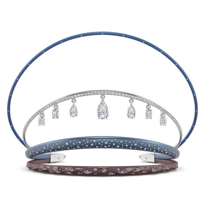 De Beers打造摩登现代的Winter Tiara冠冕，採用轻盈坚固的钛金属，佩戴起来更加舒适。（De Beers提供）