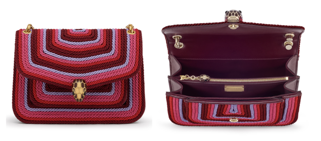 BVLGARI SERPENTI FOREVER撞色编织肩背包，12万9900元。（BVLGARI提供）