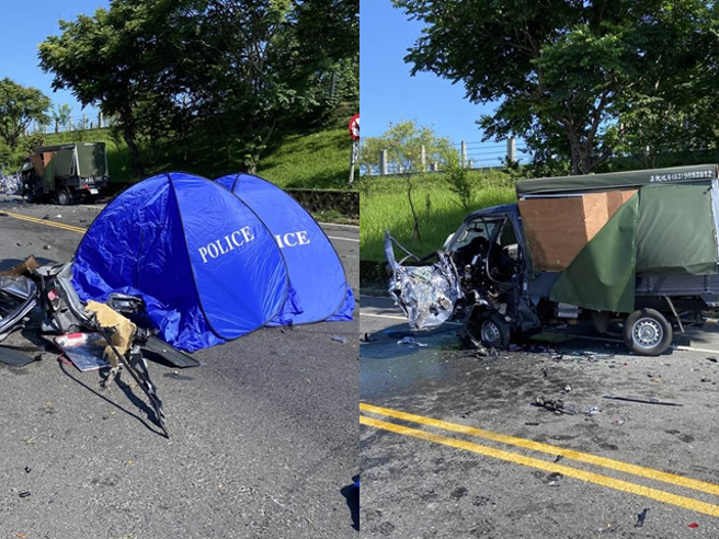 宜兰大学某吴姓教授早上7时驾驶VOLVO上班狂飙时，先后撞上一辆麵包车与货车，麵包车上母女、货车驾驶均死亡，吴男重伤昏迷。（翻摄照片）