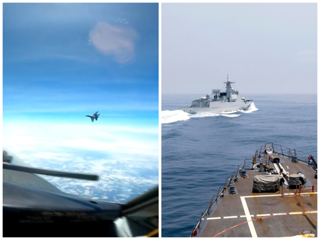 邱世卿认为，中美双方未来的军事对峙恐会越来越多。（合成图 / 素材取自美军印太司令部影片、美联社）