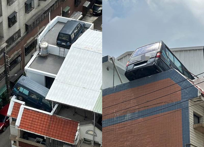 台中北区一处透天顶楼被民眾发现有「双车位」。（民眾提供）