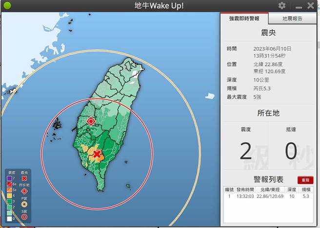 今（10日）下午1点31分发生有感地震，云林县感受明显的「顿」一下但无摇晃，云林县消防局尚未接到灾情报案电话。（云林县消防局提供）