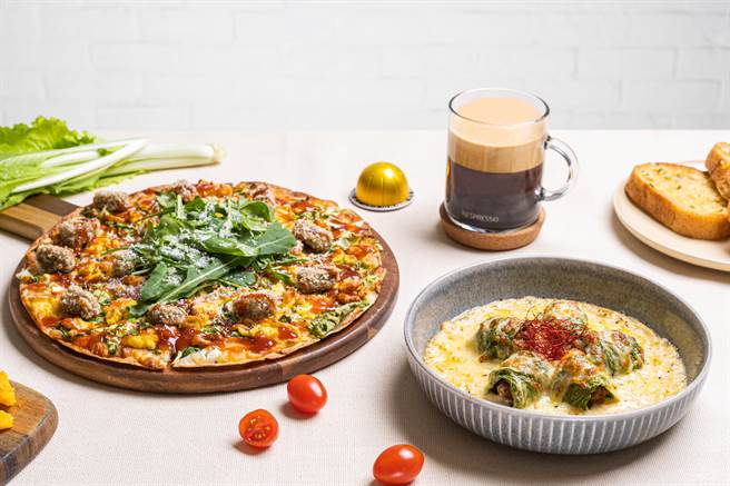 Nespresso与Miacucina推出两道限量联名蔬食料理，皆选用Nespresso永续农法种植而成的在地有机小白菜。（Nespresso提供）