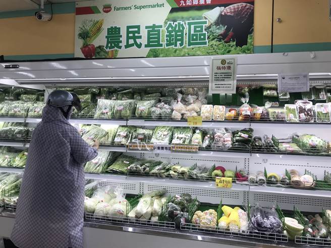 屏东九如乡农会超市设置「农民直销区」，不仅成为超市营利主力，还在疫情间业绩逆成长，光生鲜部分就曾创下1个月140万的营业额。（谢佳潾摄）