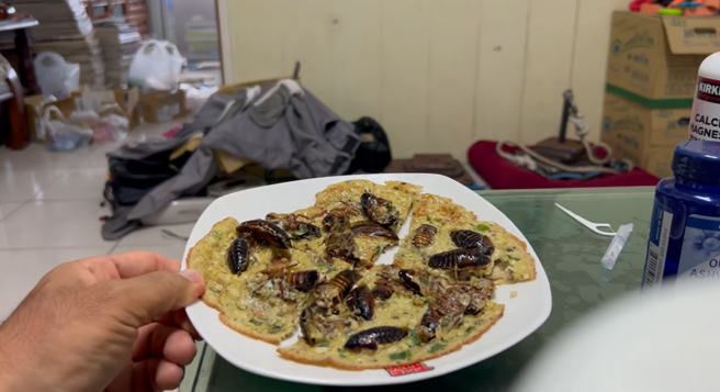 孙姓男子表示，「蟑螂煎蛋」使用的是自己繁殖的杜比亚蟑螂。（图／翻摄爆怨公社）