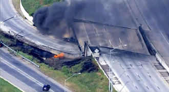 影》油罐車燒到橋垮了？美州際公路坍塌「斷一節」慘況曝