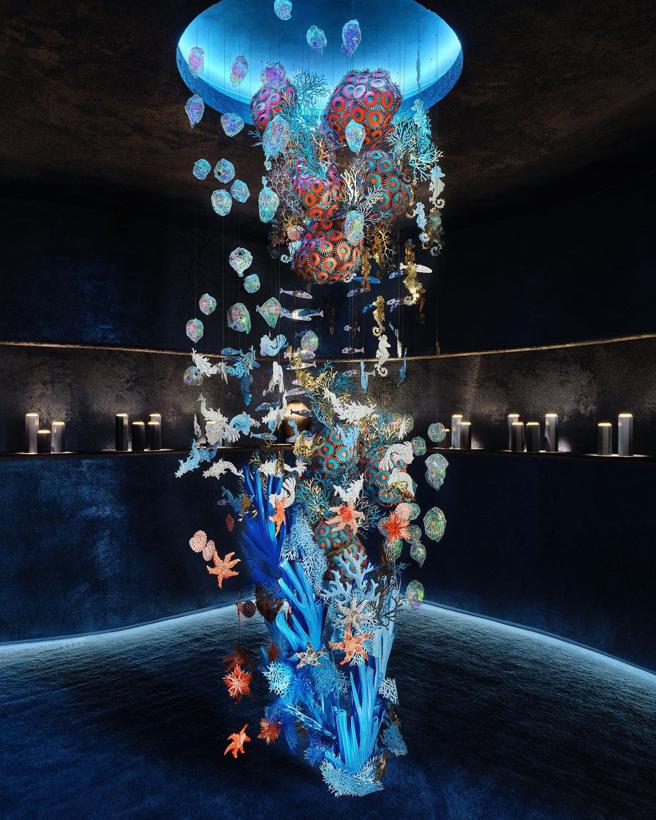 TIFFANY在纽约第五大道上Landmark旗舰店发表最新Blue Book系列珠宝，展场犹如梦幻的海底世界。（Tiffany & Co.提供）