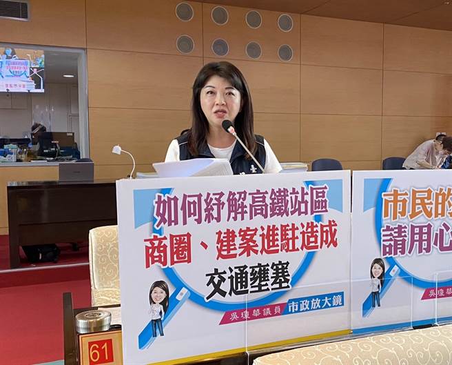台中市议员吴琼华担心未来高铁娱乐城兴建完工启用后，恐造成乌日高铁特区交通打结。（张亦惠摄）
