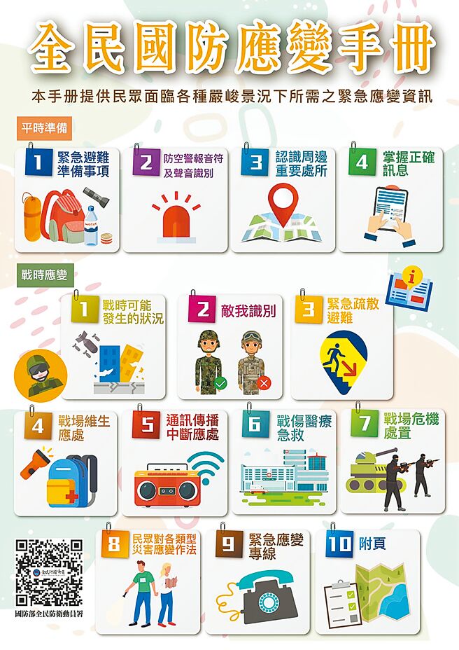 「全民国防应变手册」出炉，其中有大篇幅在指引民眾应对假讯息，不过国防部推荐的第三方查核机构中，却有过去饱受争议的事实查核中心以及MyGoPen。图为「全民国防应变手册」。（国防部提供）