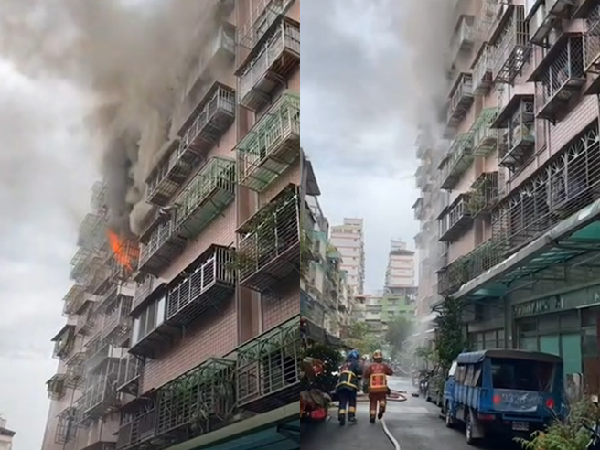 新北市芦洲区今(15)日早上发生一起火警，一处民宅5楼突然窜出火苗，新北市消防局获报后赶紧派员前往救援。(黄敬文翻摄)