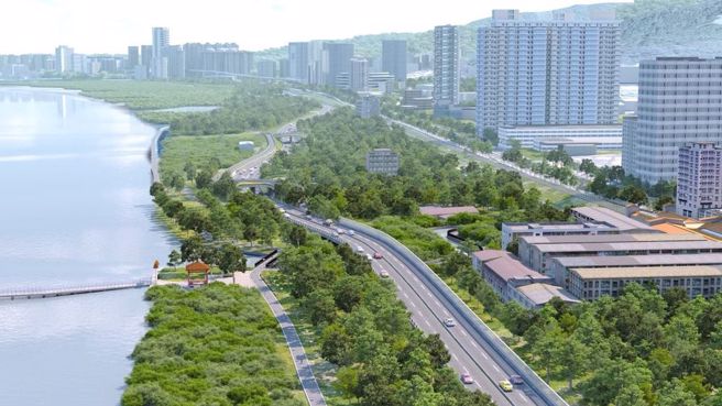 淡北道路施工路段自新北市淡水区中正东路与淡金路交叉口起，全长5.45公里，今年预算再追加逾20亿元，共高达66亿元。（图/新北市政府工务局 提供）