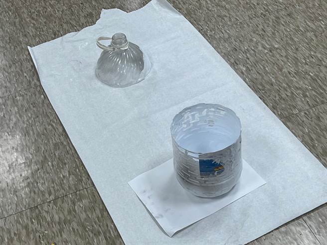 警方查扣林男装油漆的器皿。（王扬杰摄）