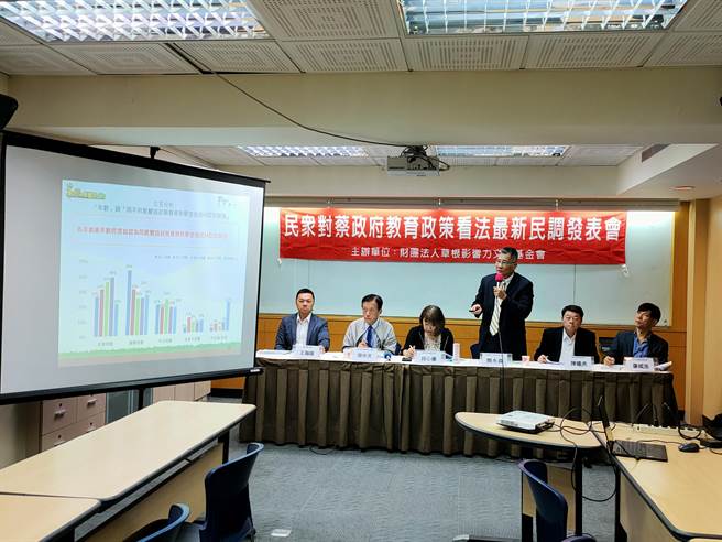 草根影响力基金会今(16)日举行民调发布记者会，提到62％的民眾担心政府推动双语政策，将加深学生程度往M型化发展，且40％国人认为108课纲的「去中化」情形严重，导致年轻一辈对国家民族观念淡薄。(李侑珊摄)